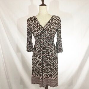 SOPHIE Max Dress Size XS Y2K Bell Sleeves Geometric Print White Black Red